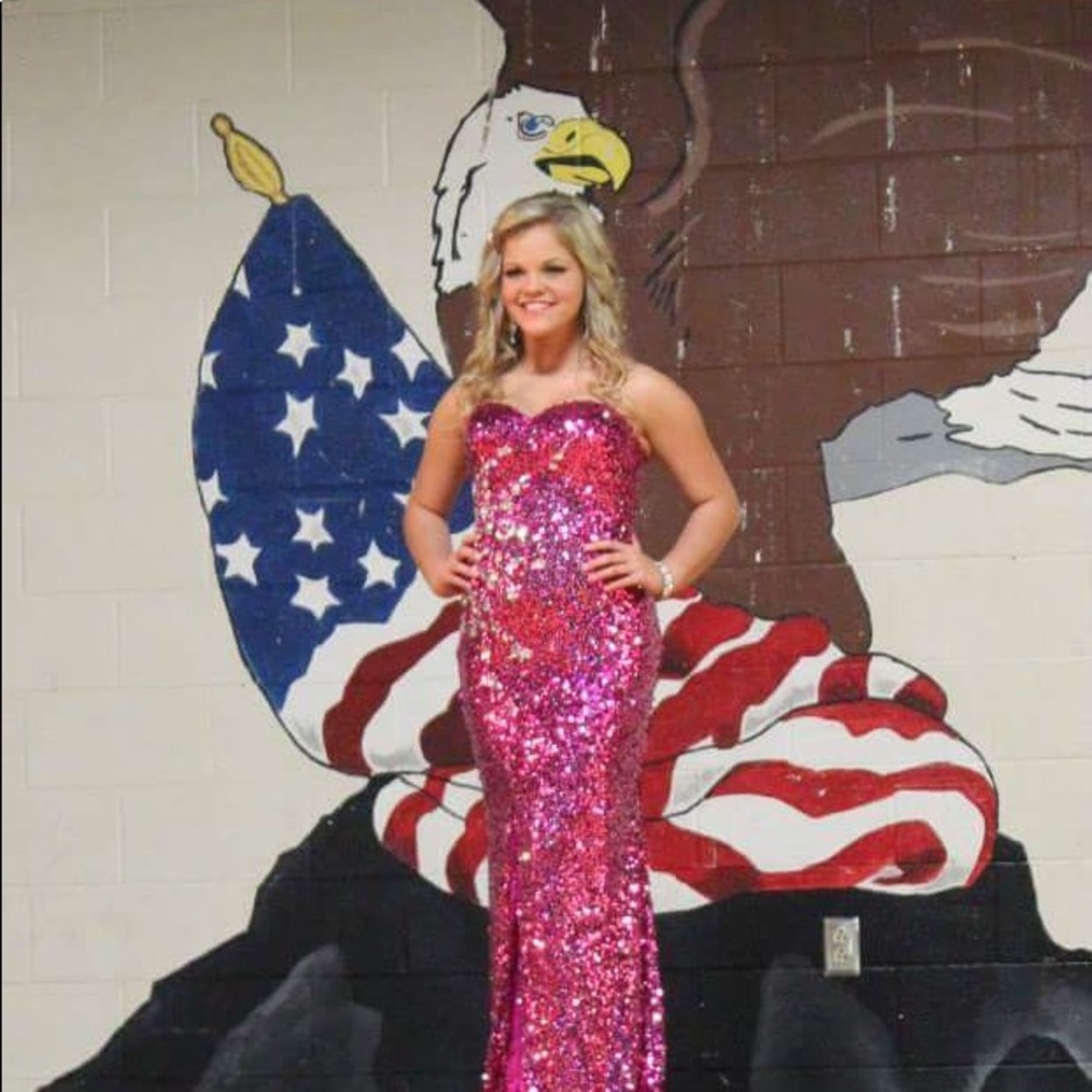 Pink full sequence pageant prom gown size 6